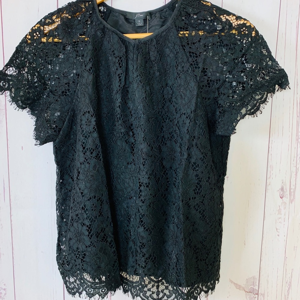 J.Crew Short-Sleeve Lace Top Black Size Small - Picture 3 of 7